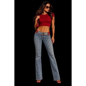 Apple Bottoms Vintage Y2K All Over Print Low Rise Jeans Women 8 Retro Streetwear